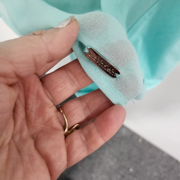 Calvin Klein Top Womens Small Aqua Blue Mixed Media 3/4 Sleeve Pullover Preppy - Picture 6 of 9